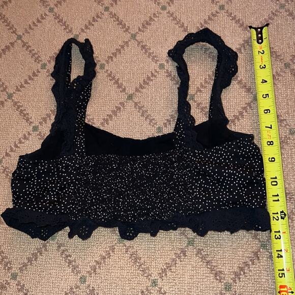 Skylar + Madison black rayon crop top w eyelet ruffles on hem and straps. S - Picture 6 of 7
